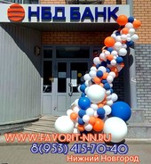 Оформление воздушными шарами входной группы "НБД-Банка".Разнокалиберная гирлянда